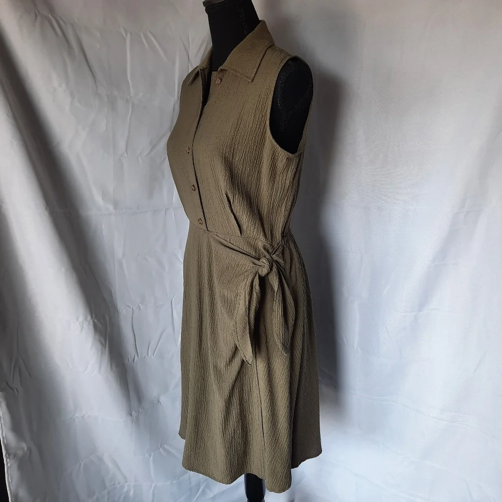 Calvin Klein Faux Wrap Dress Size 6 Army Olive Green Side Tie Minimalist - Picture 5 of 16